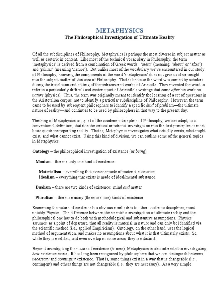 Metaphysics PDF Metaphysics Existence