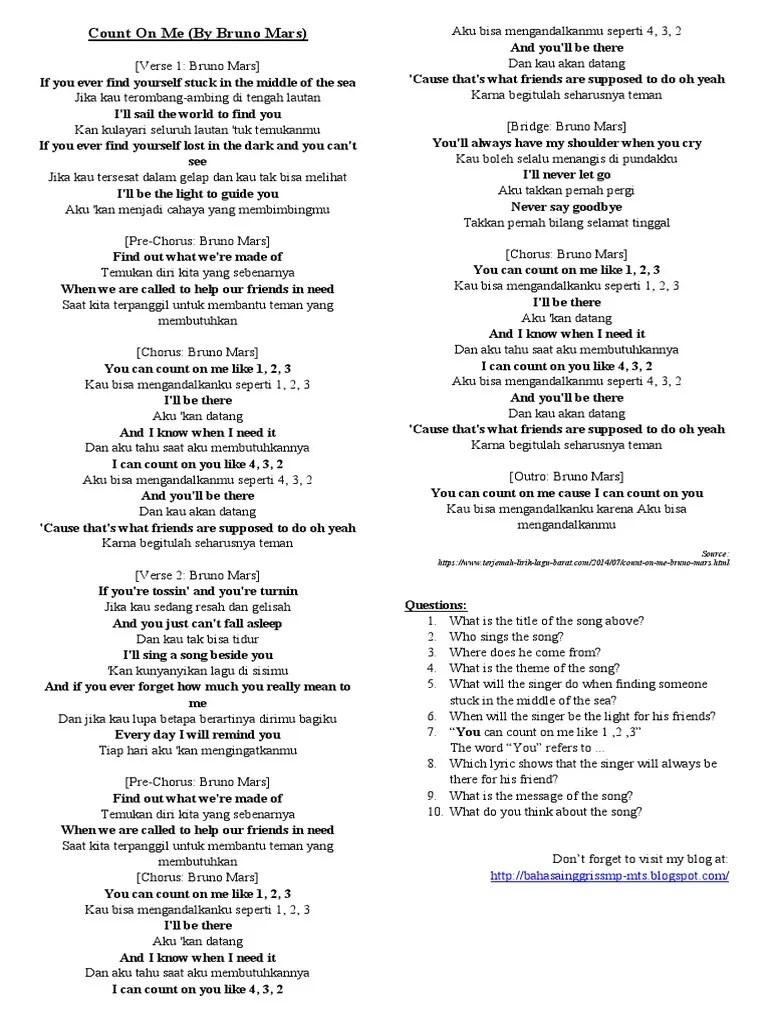 Terjemahan Dan Soal Count On Me Lagu | PDF | Musical Forms | Songs