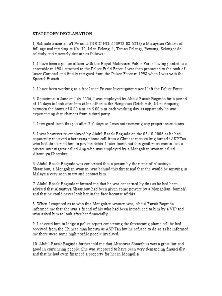 Statutory Declaration Malaysia Government