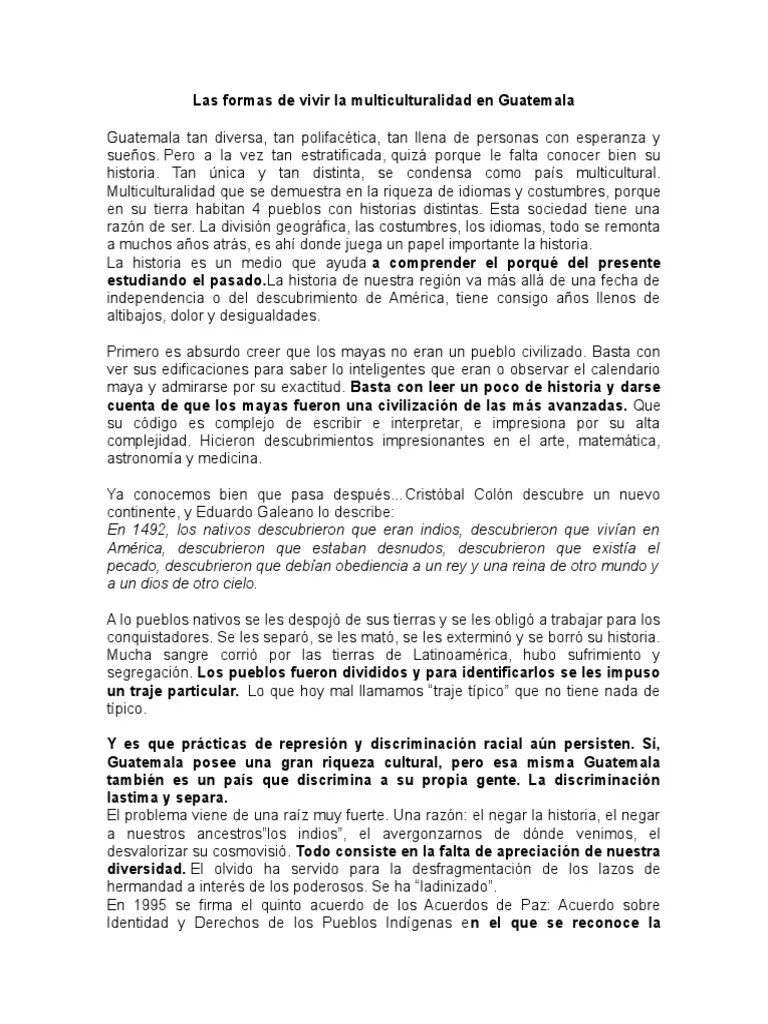 Las Formas de Vivir La Multiculturalidad en Guatemala Discriminación