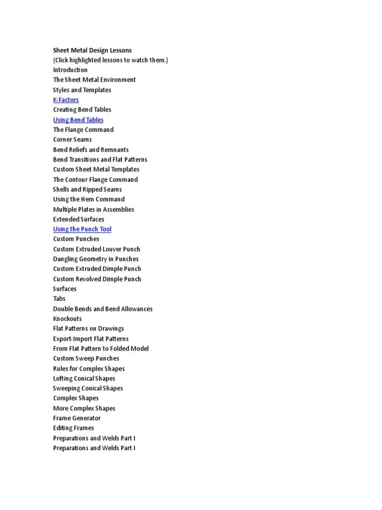 KFactors Using Bend Tables Sheet Metal Design Lessons PDF Sheet