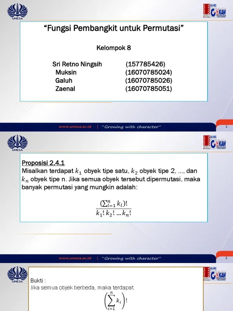 Contoh Soal Fungsi Pembangkit Permutasi