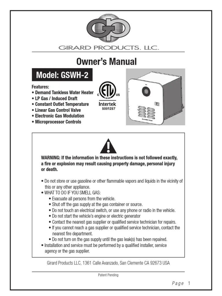 GSWH 2 Manual | PDF | Valve | Home Appliance