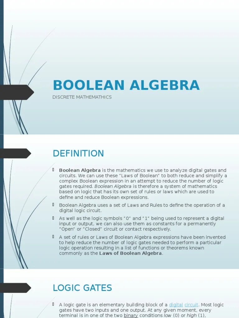 Boolean Algebra PDF Logic Gate Boolean Algebra