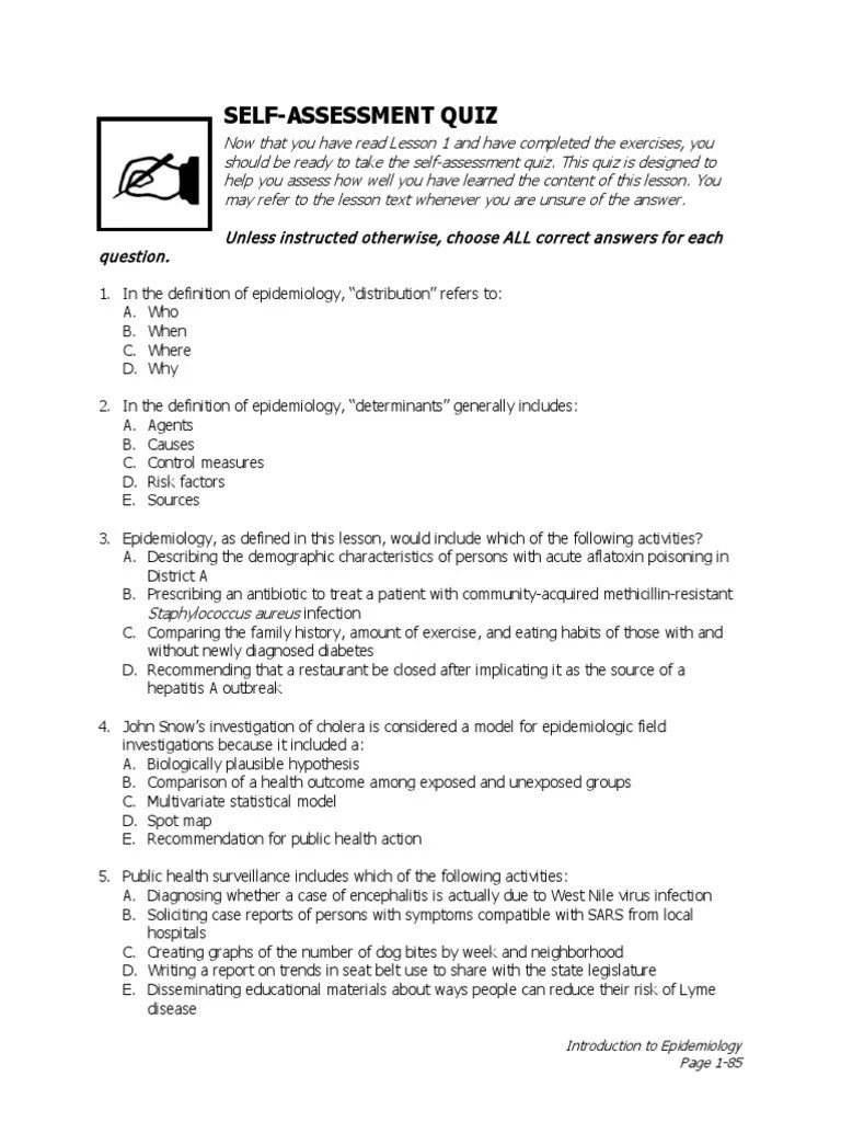 SelfAssessment Quiz Introduction to Epidemiology Page 185