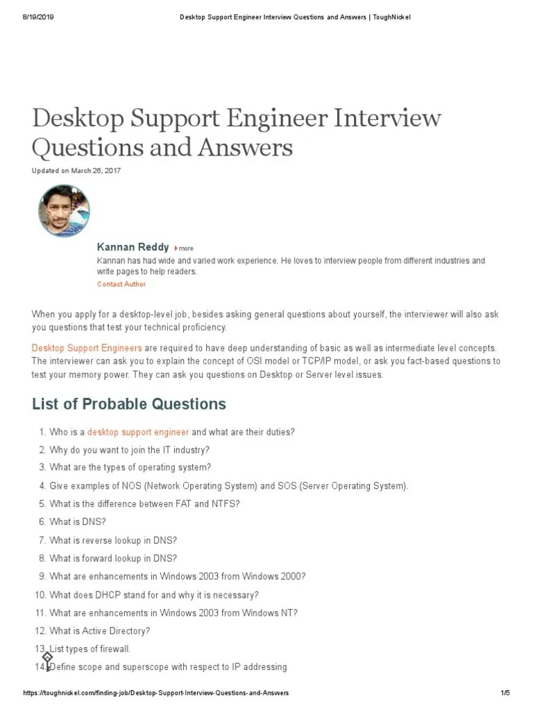 Desktop Support Engineer Interview Questions and Answers ToughNickel