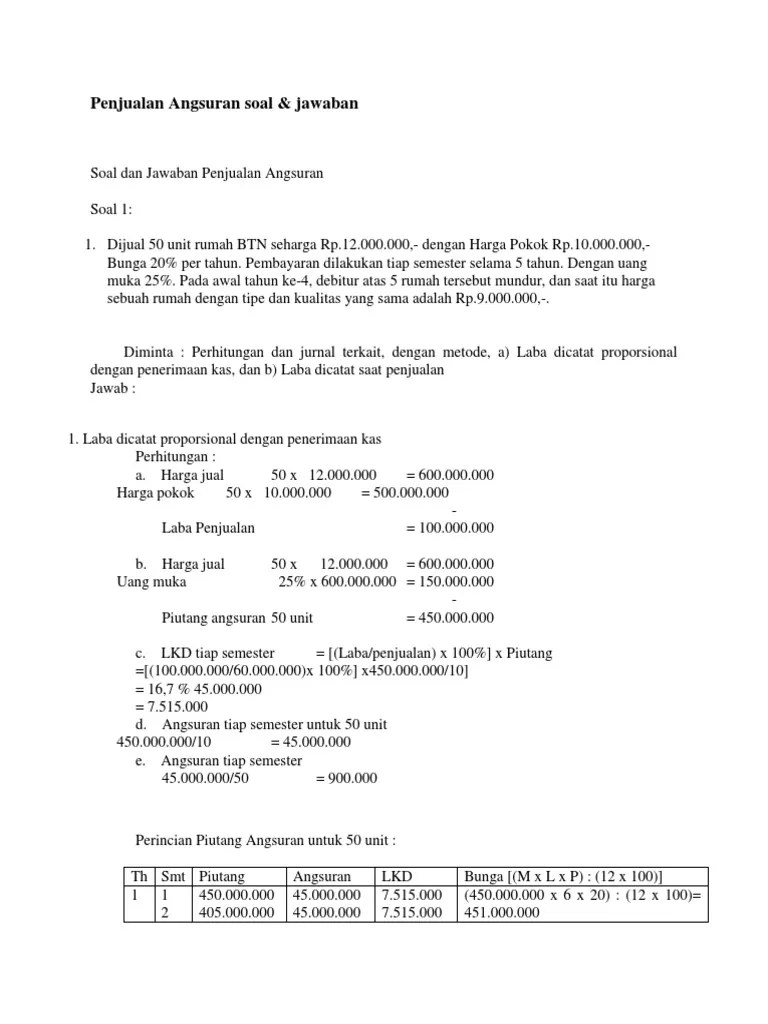Contoh Soal Penjualan Angsuran – Beinyu.com