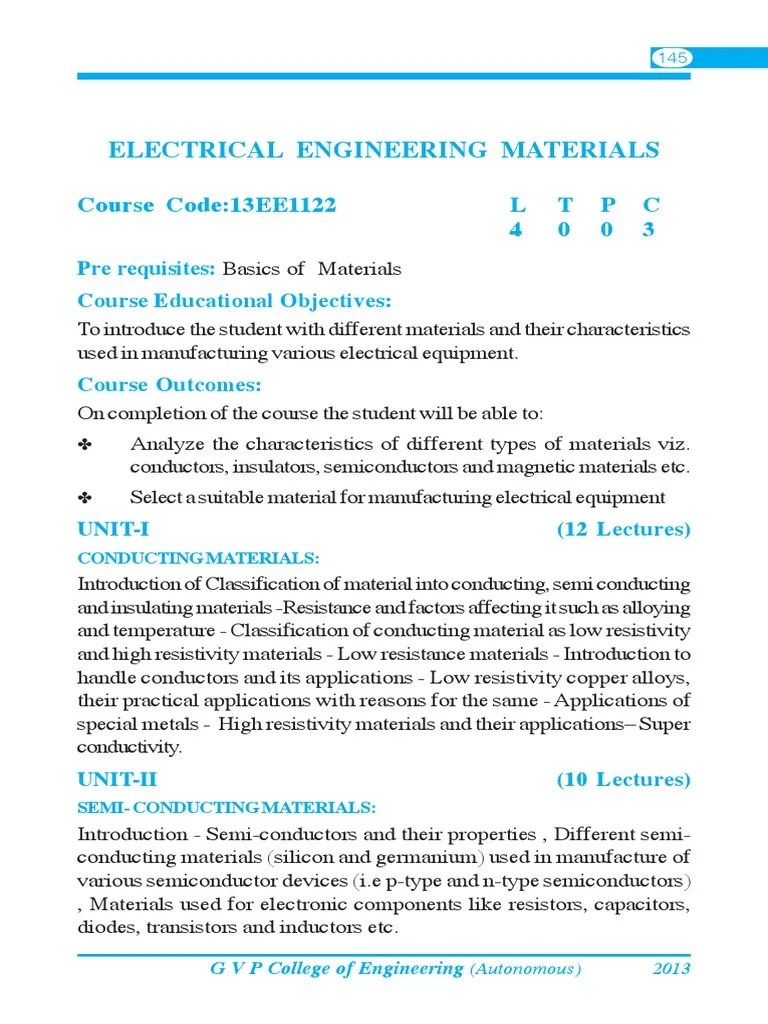 Electrical Engineering Materials PDF Semiconductors Electrical