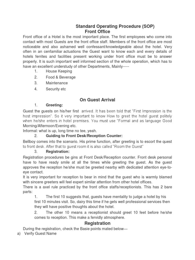 Standard Operating Procedure SOP Front Office Travel Agency Technology