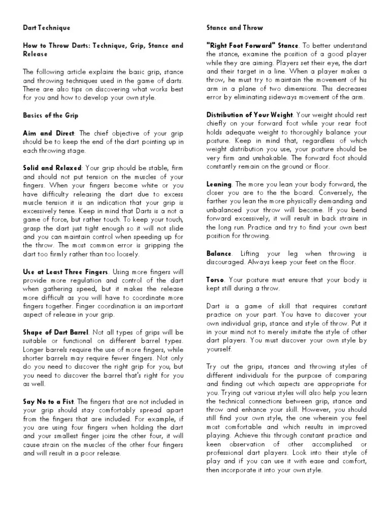 Dart Technique How To Throw Darts Technique, Grip, Stance and Release