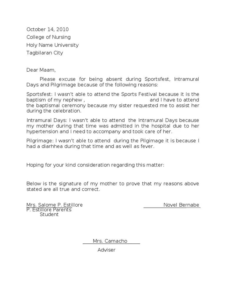 Excuse Letter