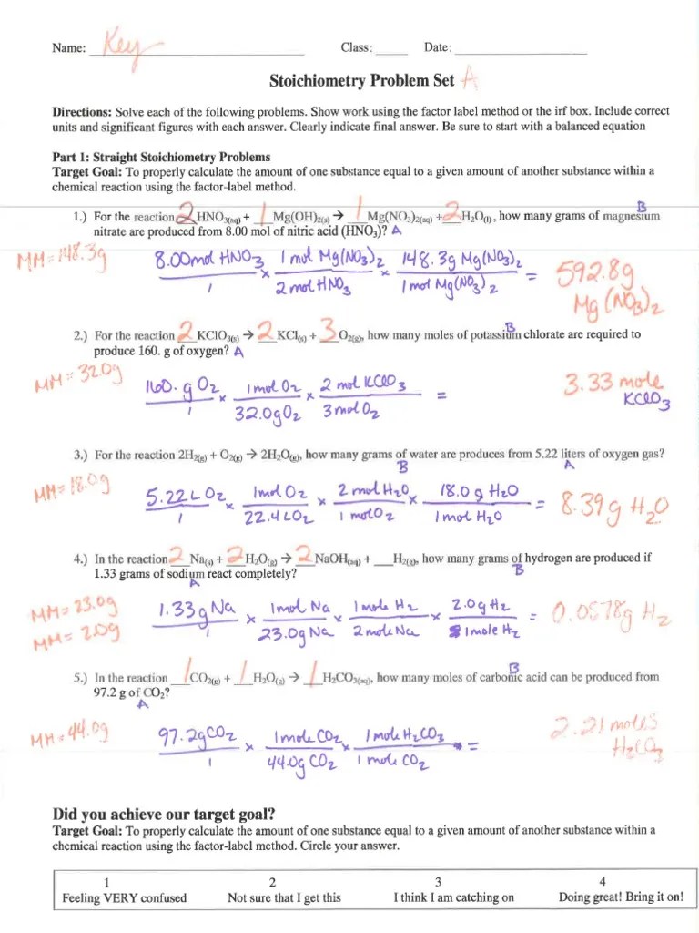 worksheet for basic stoichiometry answers