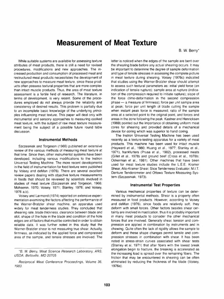 Measurement of Meat Texture PDF Deformation (Engineering) Fracture
