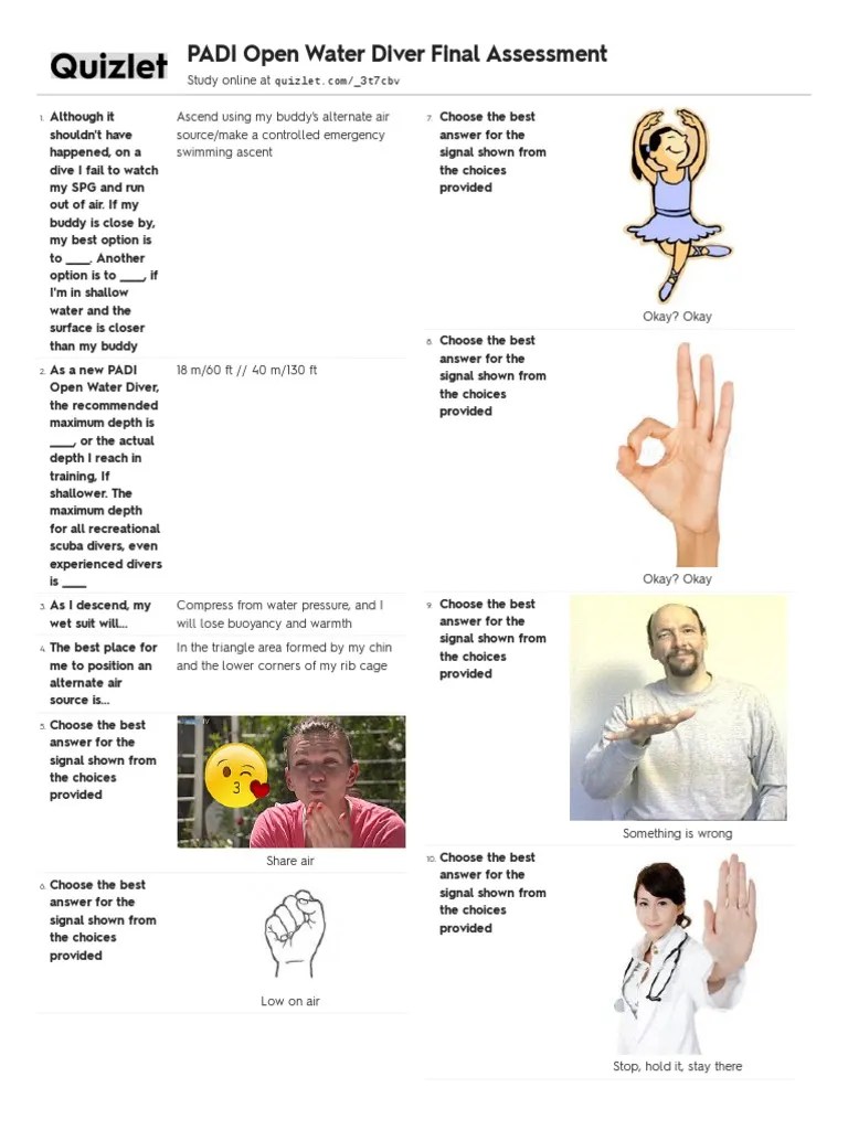 PADI Open Water Diver Final Assessment Study Guide | PDF | Scuba Diving