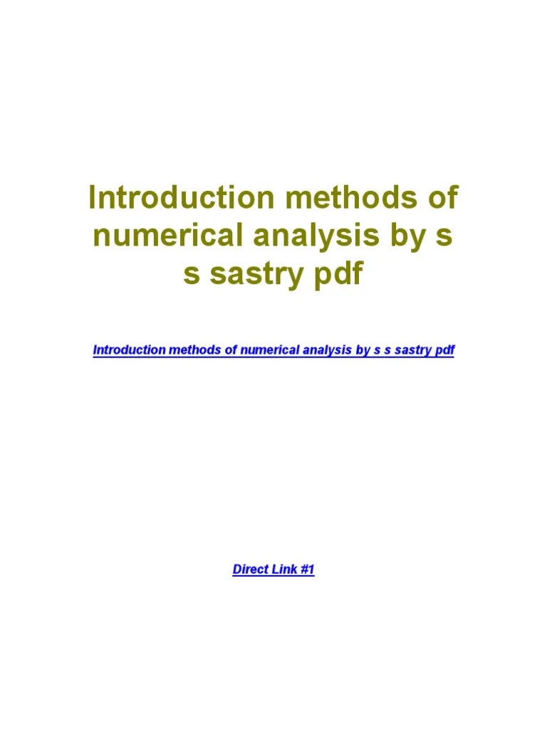 Introduction Methods of Numerical Analysis by S S Sastry PDF PDF