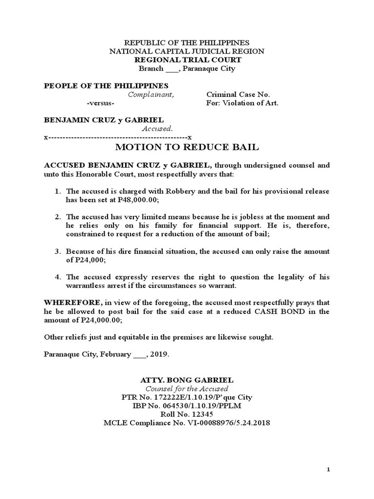 Motion To Reduce Bail Bail Legal Procedure