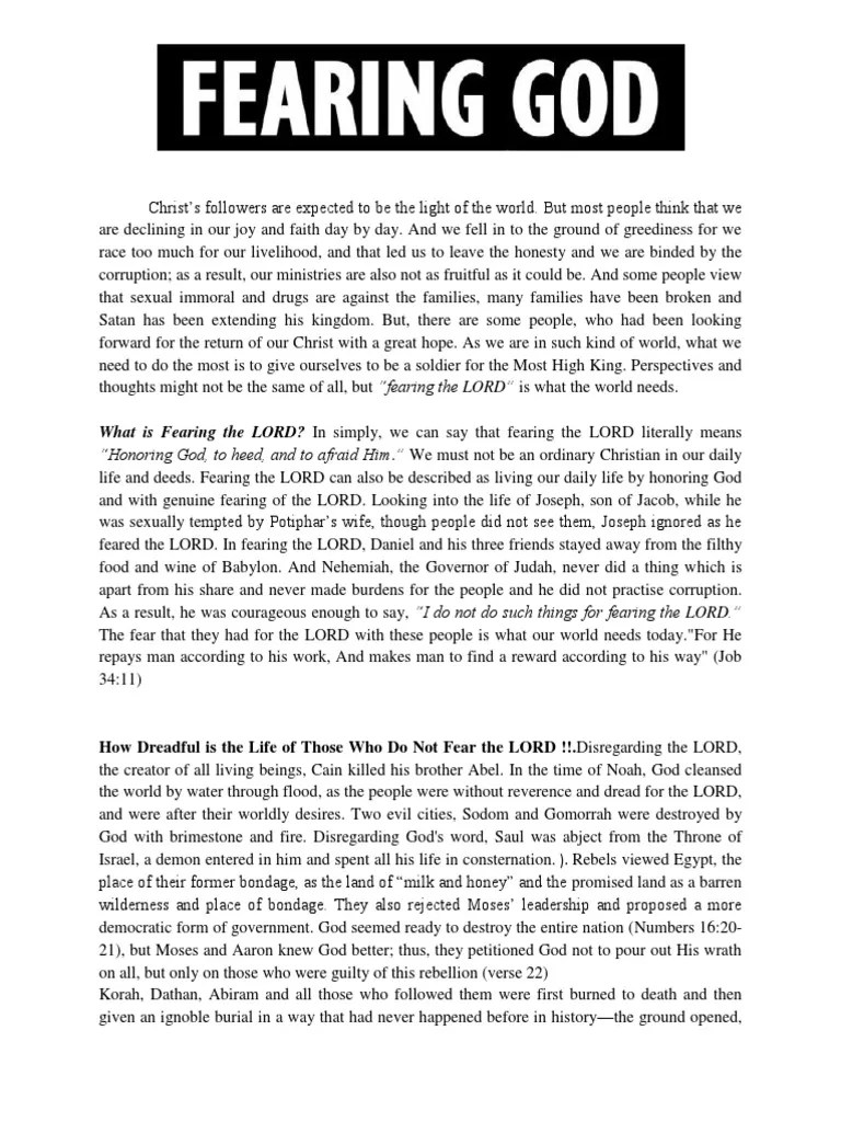 What Is Fearing The LORD? in Simply, We Can Say That Fearing The LORD