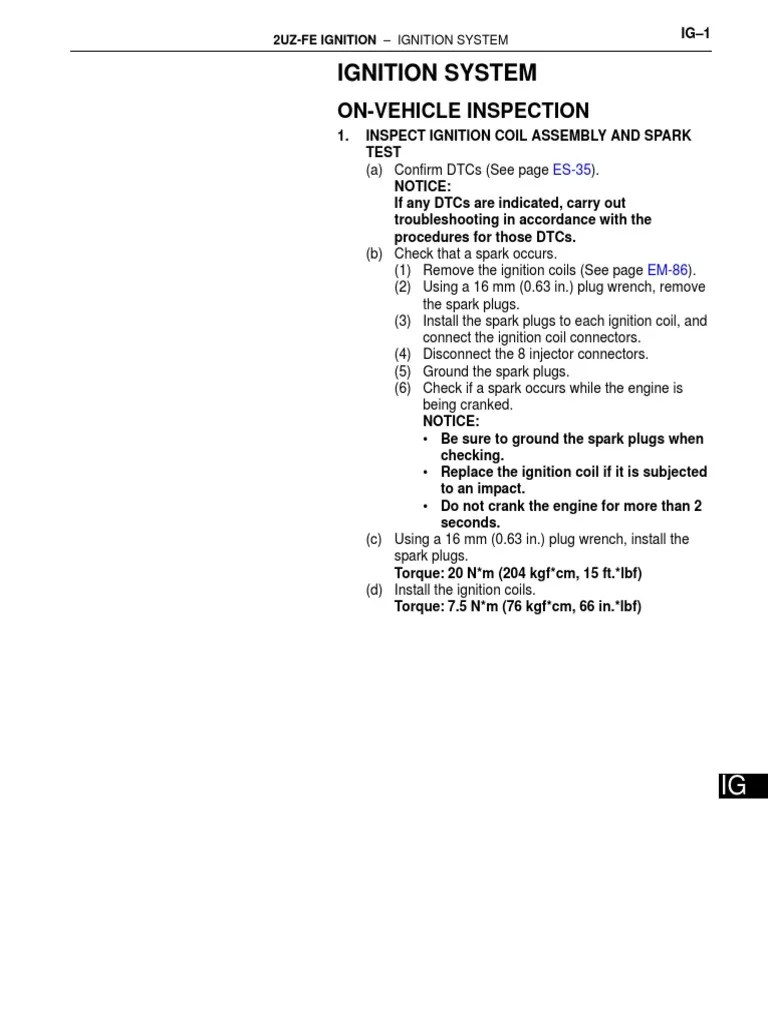 Ignition System OnVehicle Inspection PDF Ignition System