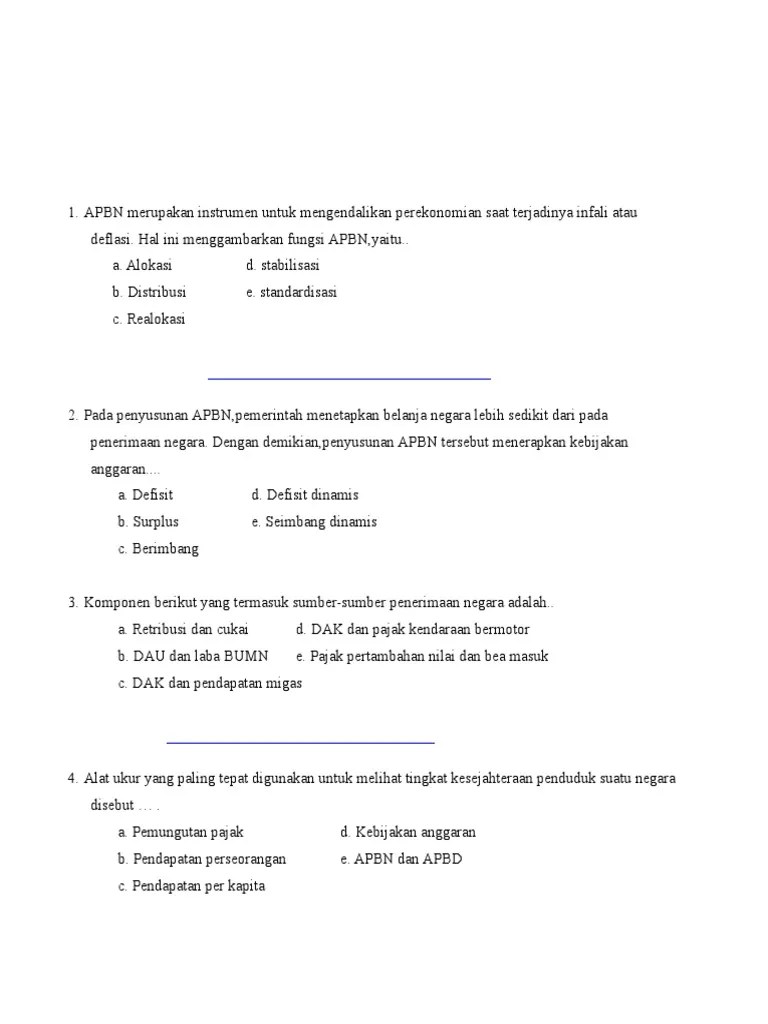 Contoh Soal Apbn Dan Apbd Beserta Jawabannya 1 | PDF