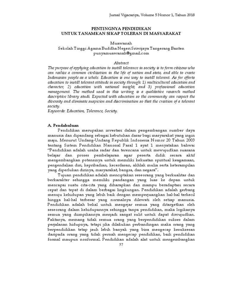 Pentingnya Pendidikan Untuk Tanamkan Sikap Toleran Di Masyarakat | PDF