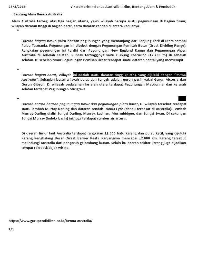 Karakteristik Benua Australia - Iklim, Bentang Alam &amp; Penduduk | PDF