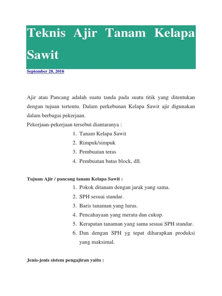 Teknis Ajir Tanam Kelapa Sawit | PDF