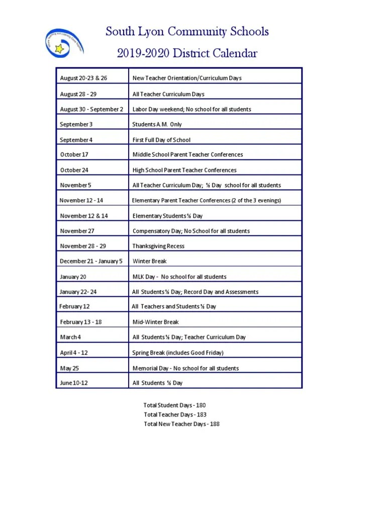 South Lyon Schools 202425 Calendar PDF