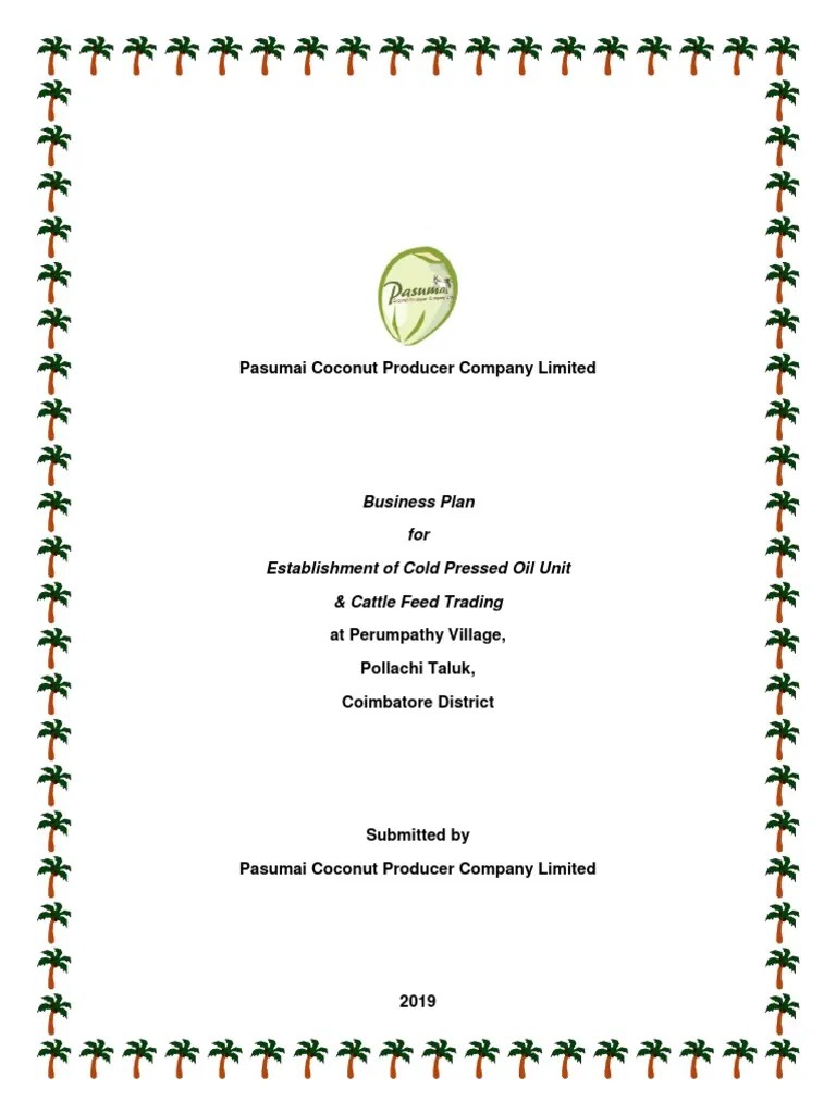Chekku & Cattle Feed Business Plan PDF Coconut Oil Expense