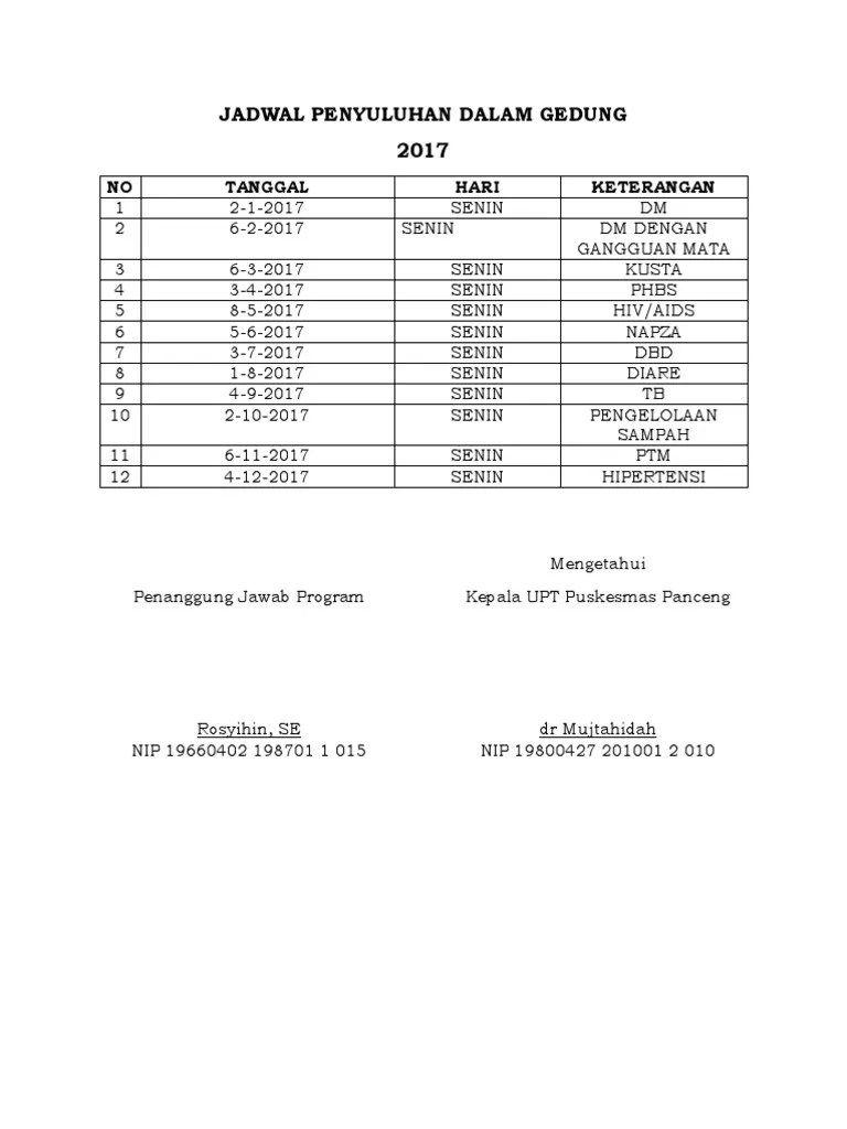 Jadwal Penyuluhan Dalam Gedung | PDF