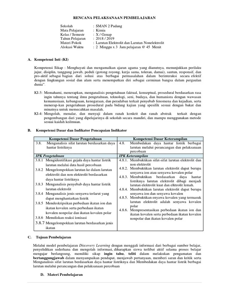 RPP Elektrolit Dan Non Elektrolit 1 | PDF