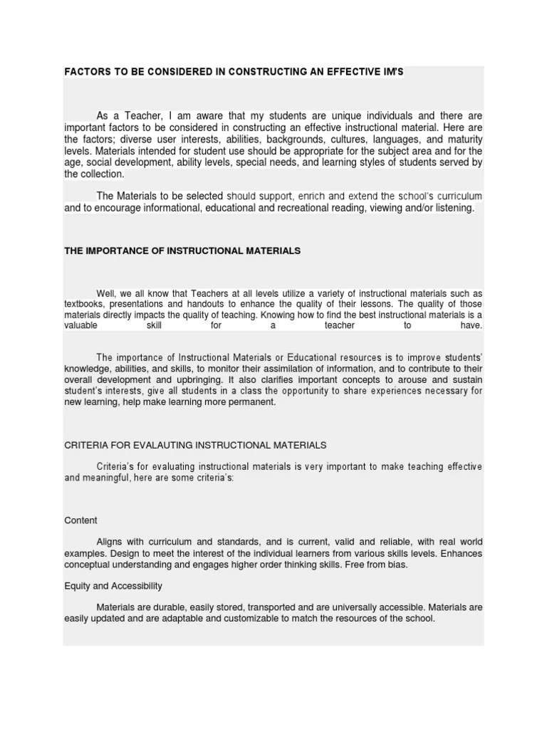 The Importance of Instructional Material PDF Educational Technology