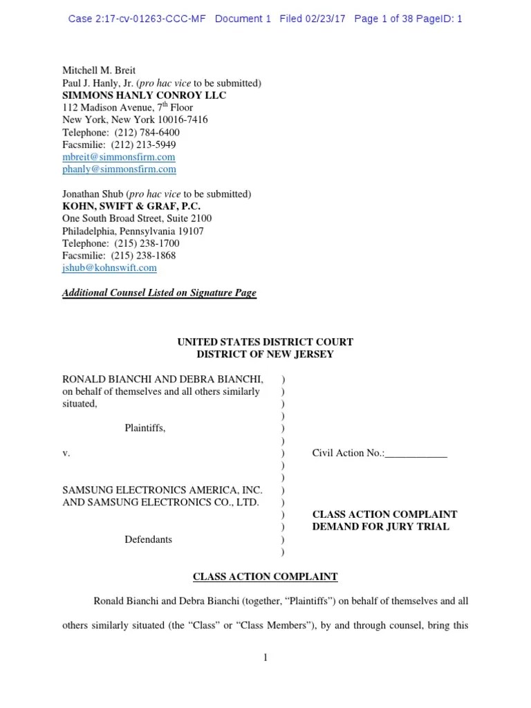 Samsung Class Action Suit PDF Class Action Lawsuit