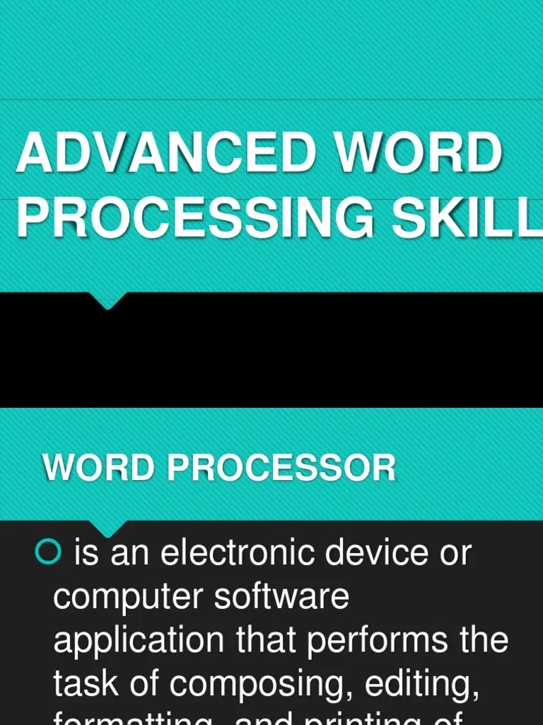 Lesson 3 Advanced Word Processing Skills Part 2 Word Processor