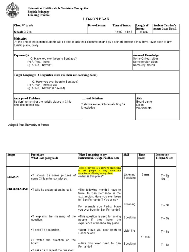 Ppp Lesson Plan Teaching Practice 7 Simon Bolivar Question Lesson Plan