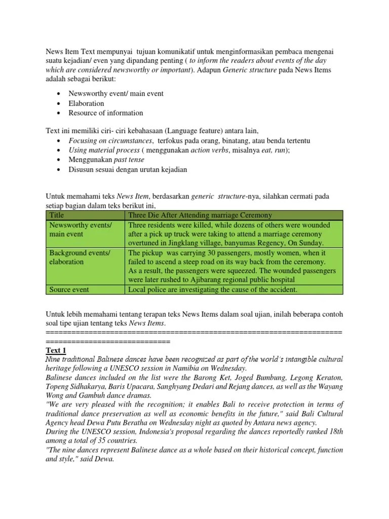 News Item Text Beserta Soal Dan Jawabannya