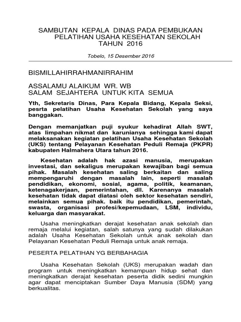 Sambutan Kepala Dinas Pembukaan PKPR | PDF