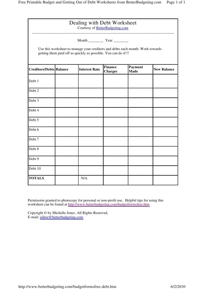 debt repayment worksheet