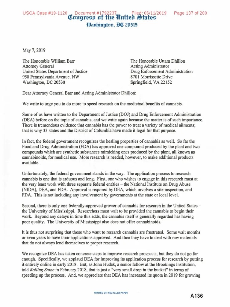 Letter to DEA DOJ