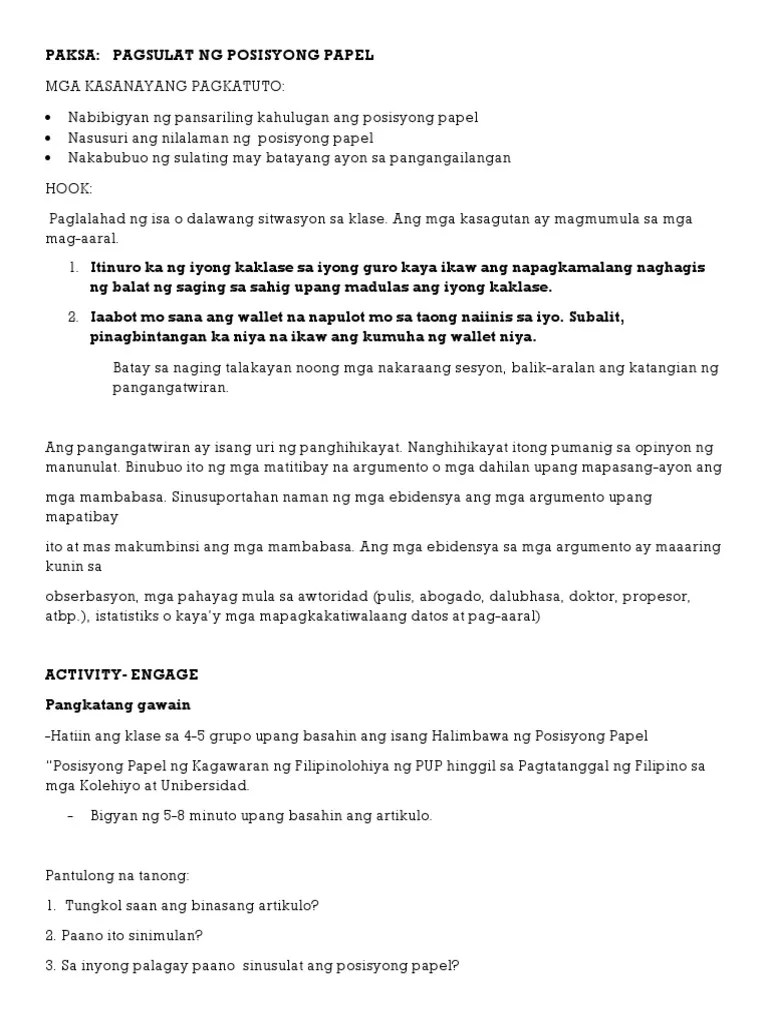 Nakatutuwa Posisyong Papel Halimbawa At Paliwanag Pdf Pagnanakaw Ng Atensyon