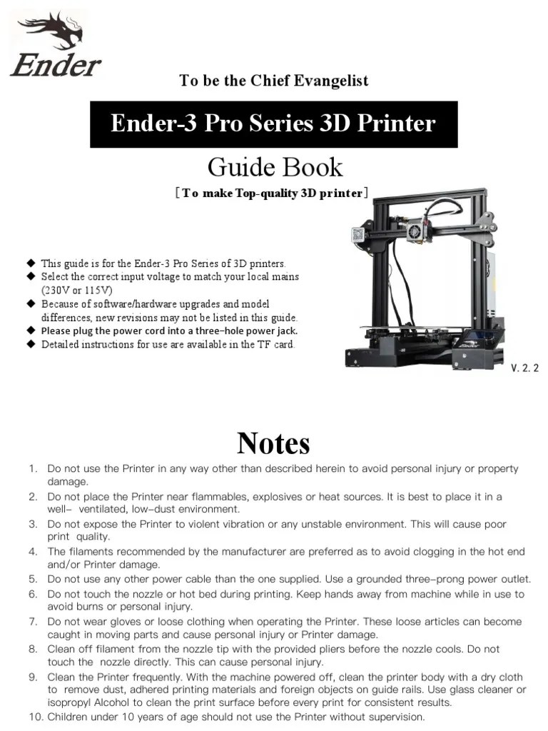 User Manual_Ender-3 Pro_EN V.2.2.pdf | 3 D Printing | Technology