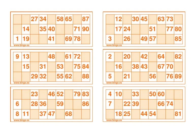 Cartones Bingo 90 Bolas