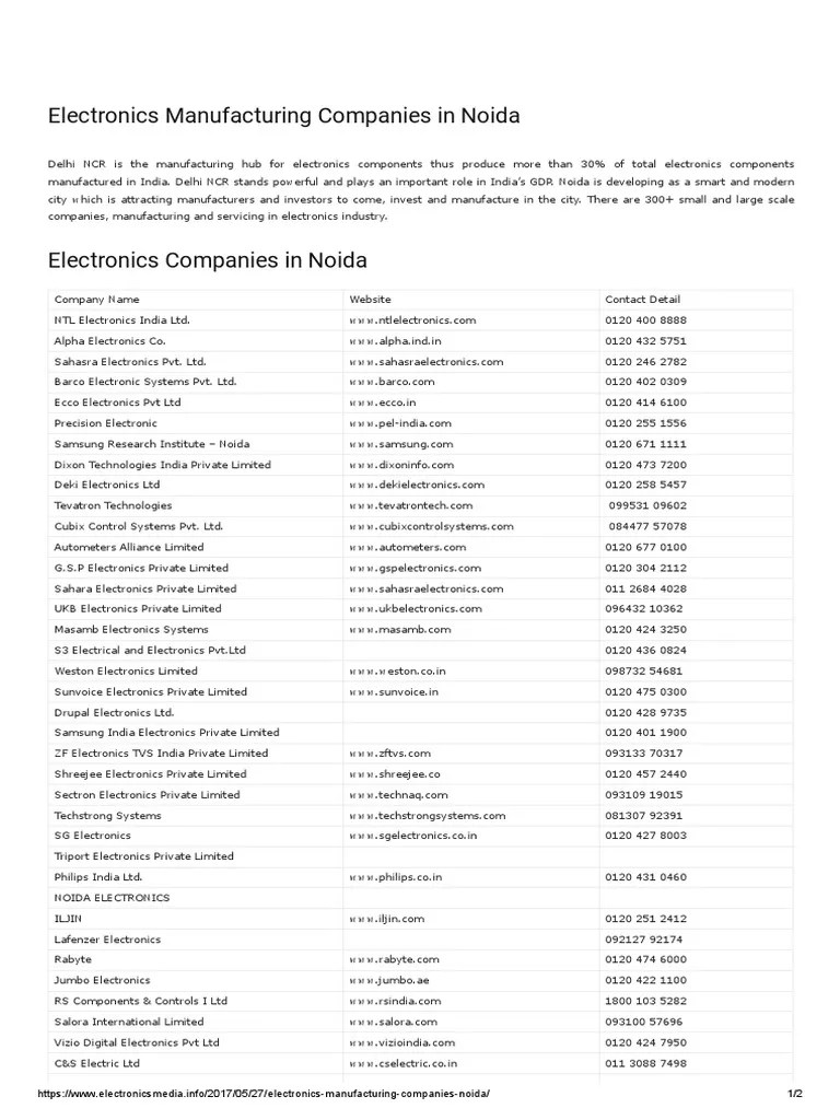 List of Electronics Manufacturing Companies in Noida Electronicsmedia