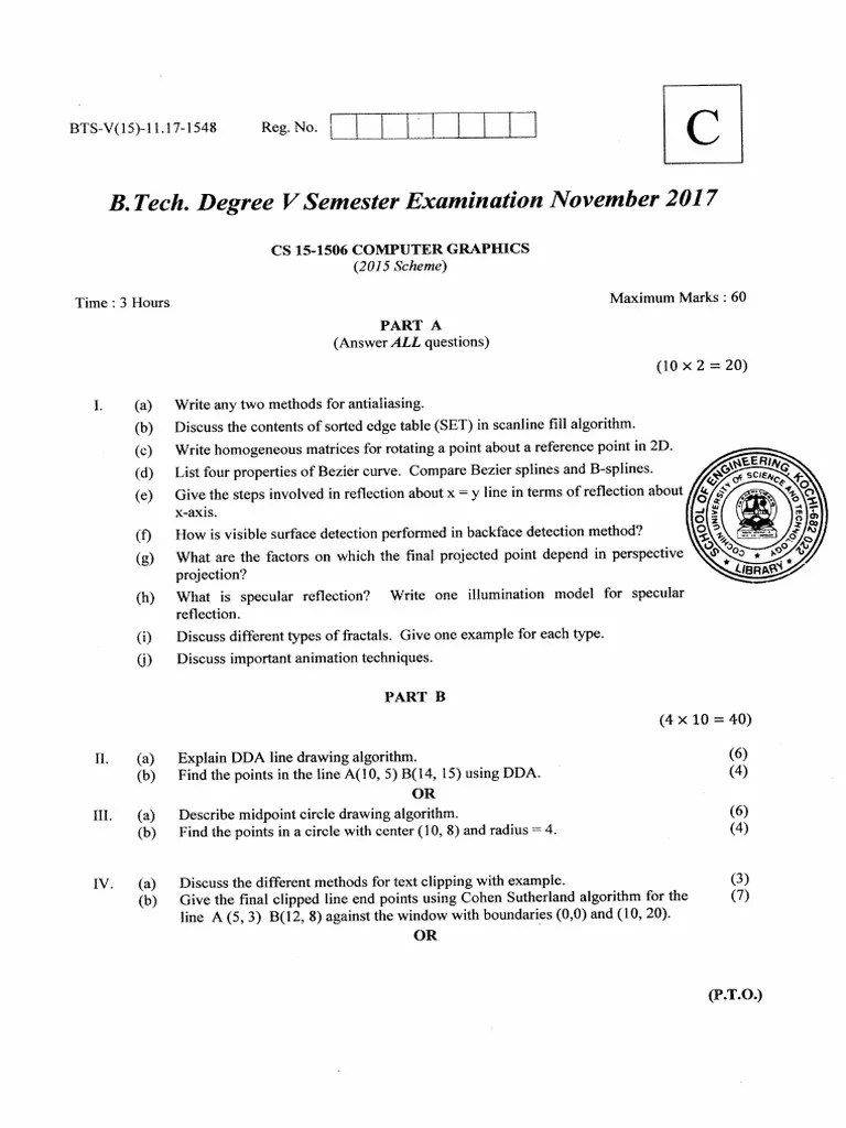 Computer Graphics Question Paper