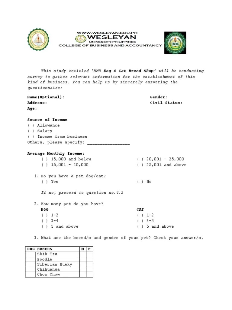 Questionnaire PDF Dog Breeds Dogs