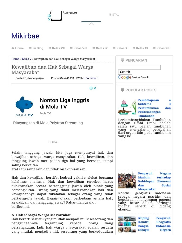 Kewajiban Dan Hak Sebagai Warga Masyarakat - Mikirbae | PDF