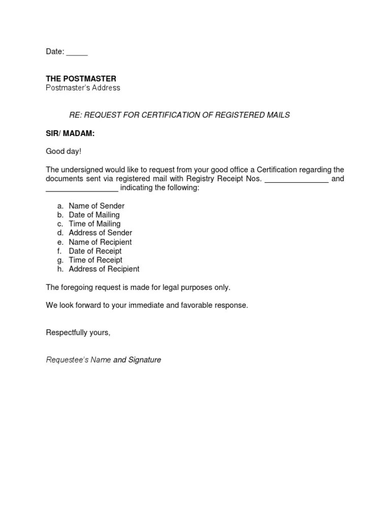 Letter To Postmaster Sample PDF