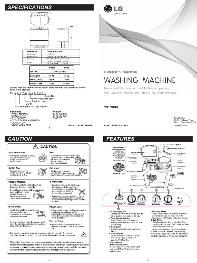 Washing Machine Manual wp900r PDF