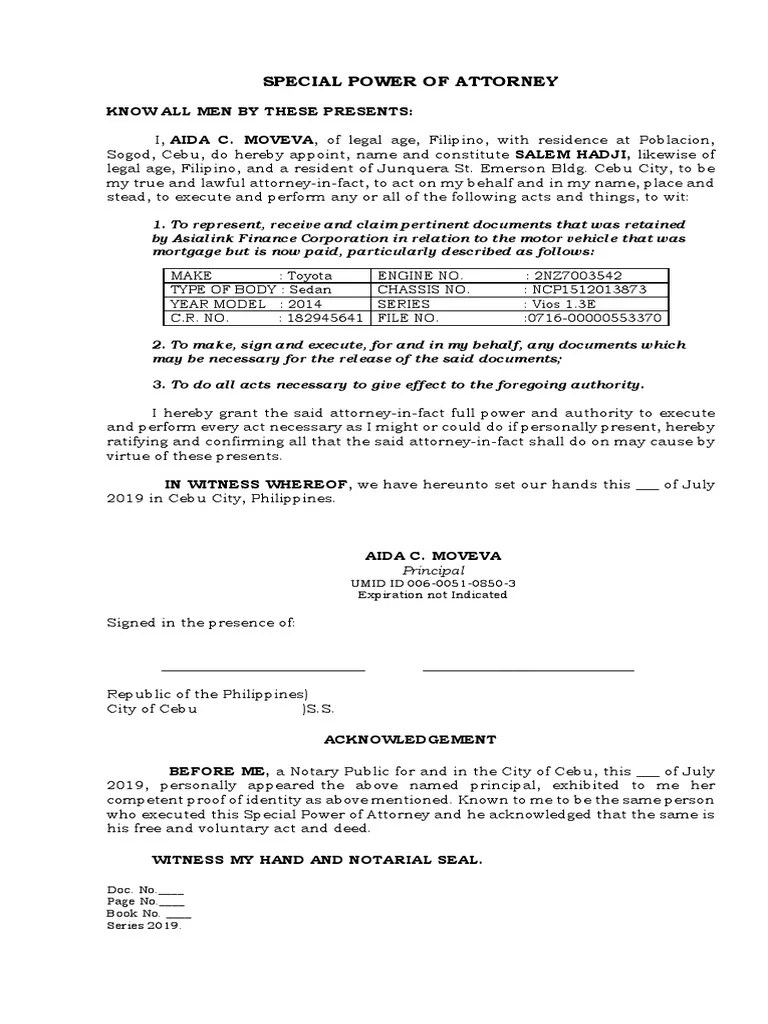 Special Power of Attorney PDF Power Of Attorney Private Law