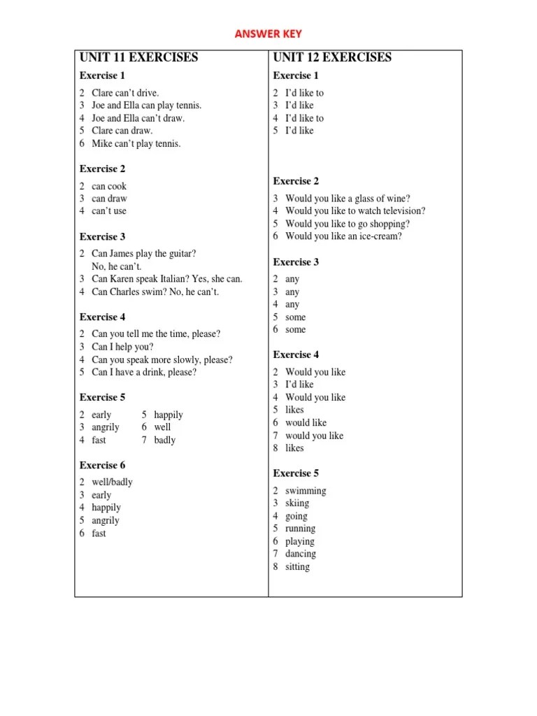 Answer Key Units - 11-14 | PDF