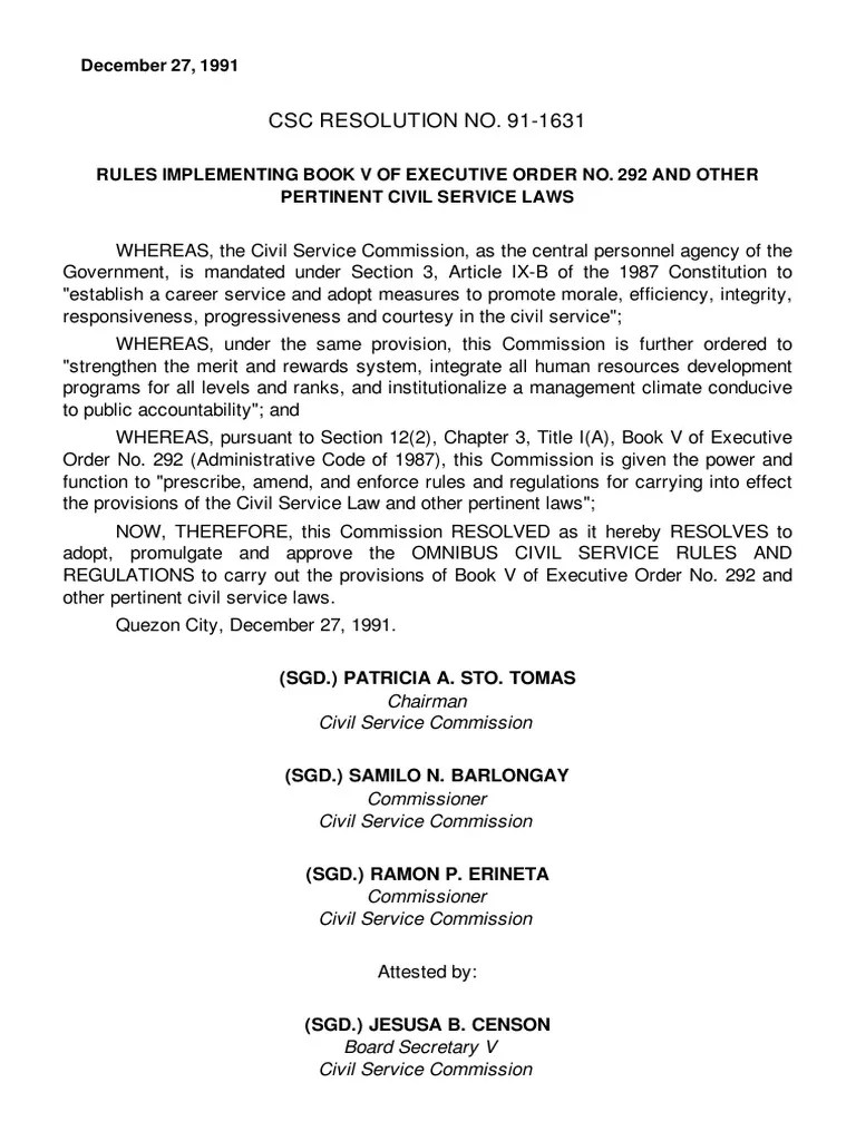 Rules Implementing Book V of Executive Order No. 292 and Other